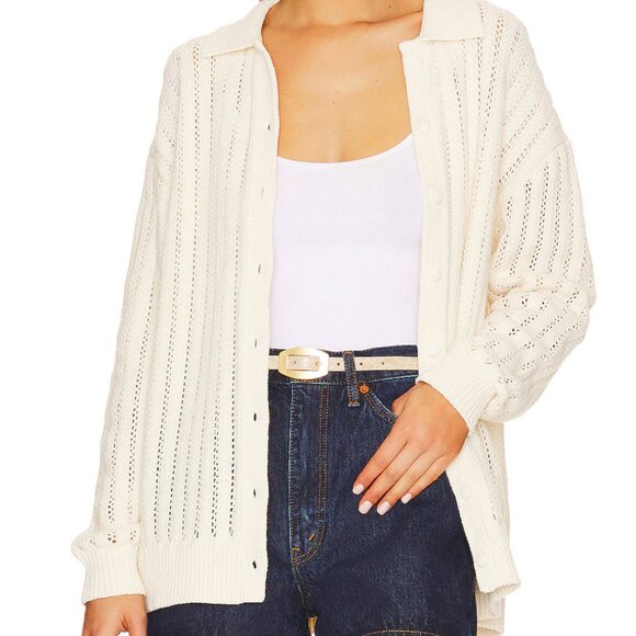 Rag & Bone Adrienne Cotton Pointelle Knit Cardigan Sweater Ivory Size Medium - Picture 2 of 11